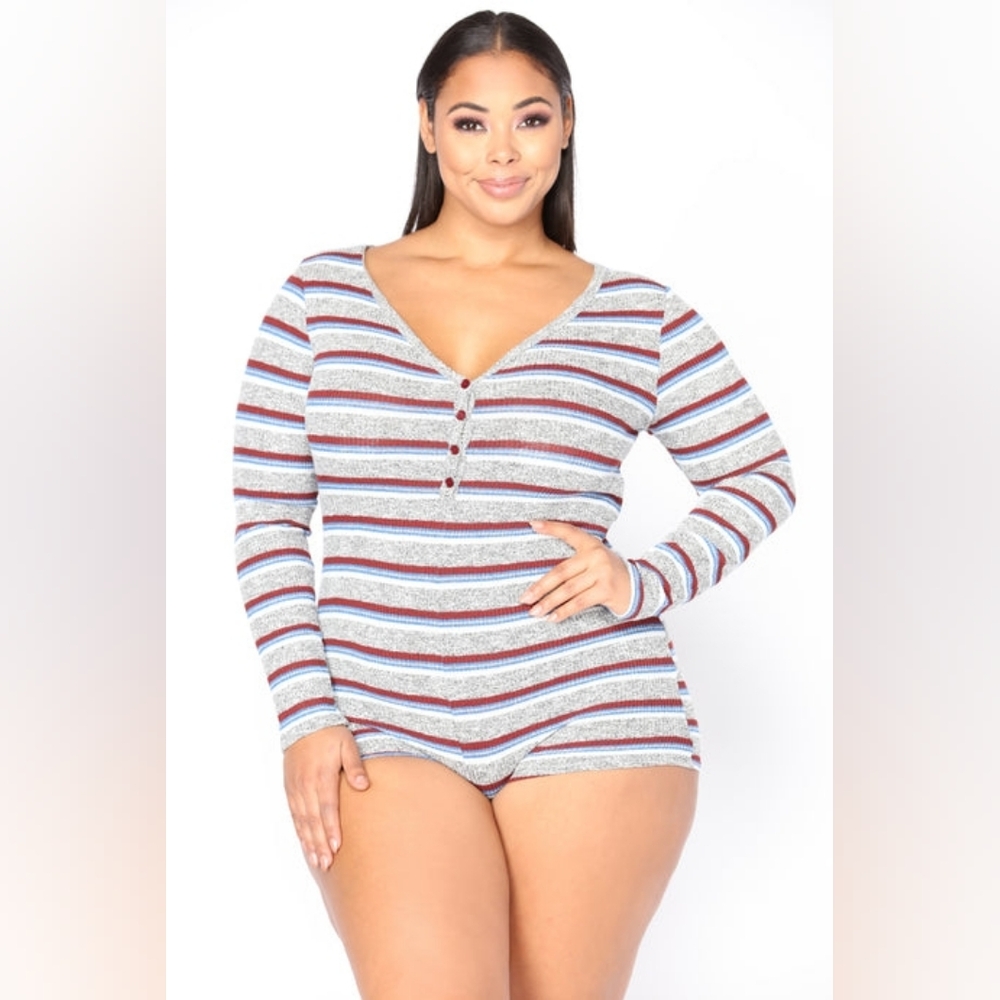 Striped Long Sleeve Romper